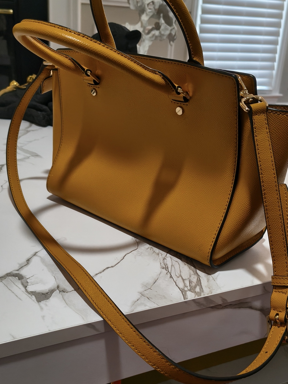 Michael Kors Mustard Yellow Leather Satchel with Removable Strap